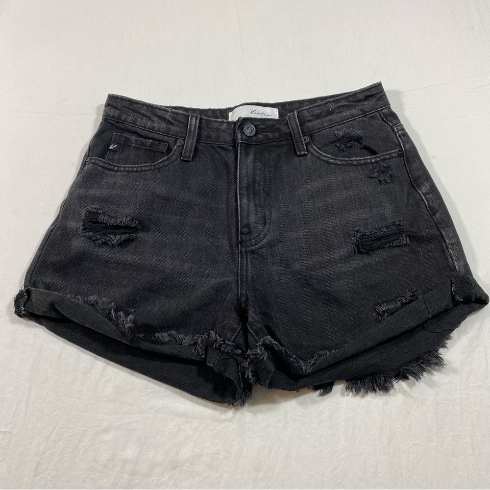 KanCan Distressed Black Jean Shorts Woman’s Shorts Pockets Moto Bikercor…